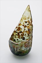 Fragment of bottom and wall of oil lamp, oil lamp light illuminant soil find glass, hand-blown Fragment of oil lamp in clear