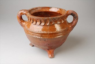 Grape, red pottery, decorated with wreath of thumbprints, grape cooking pot tableware holder utensils earthenware ceramics