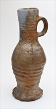 Stoneware jug flamed on pinched foot, cylindrical neck, brown, pot jug crockery holder soil find ceramic stoneware glaze salt