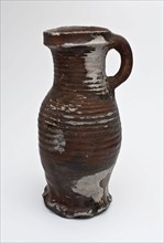 Stoneware jug pinched on foot, brown engobe, dents and deformed, pot jug tableware holder soil find ceramic stoneware clay