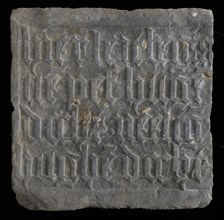 Stone with Gothic letters, Agnietenklooster, tombstone slate stone, minced Square left above and below edges. Gothic letters