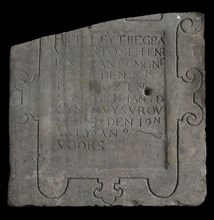 Tombstone Here lies Antonis Henricx R of Egmont ... 1602 ... Pros, tombstone soil find stone, minced Rectangular with cartouche