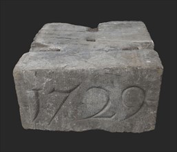 Facing brick with date 1729 of the Soetenbrug, facing brick foundation stone building component slate stone, minced Rectangular