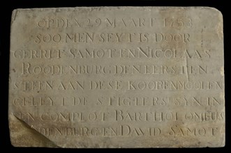 Facade stone with text On the 29th of March 1753 ... David Samot, facade stone building component sandstone stone, approx 150 kg