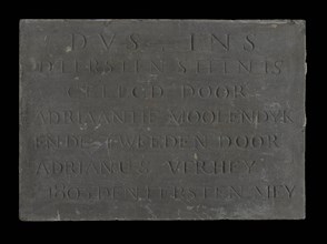 Stone with text ... First stone ... Moolendijk ... 1805, facing brick first stone building part stone, STONE IS LOCATED