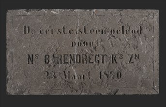 Facing brick: The first stone laid by Ns Barendregt ... 1870, facing brick first stone building part stone, minced Rectangular