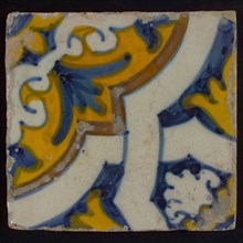 Decorative tile, diagonally over the tile, white braid tape motif, corner pattern, rosette, wall tile tile sculpture ceramic