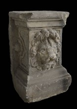 Basement with lion head, basement ornament building component sandstone stone, sculpted Rectangular base with lion head