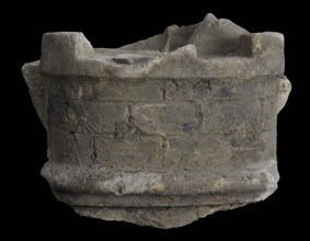 Fragment turret with battlements (the Roman?), ornament building component sandstone stone, sculpted Hemisphere turret