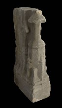 Fragment pilaster, pilaster ornament building component sandstone stone, sculpted Lower part of pilaster decorated with square