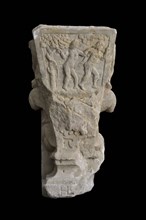 Console with image of the fall: Adam, Eve, tree and snake, ornament pilaster building component sandstone stone h 45.0
