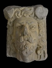 Fragment herm with male head, pilaster ornament building component sandstone stone, sculptured Upper part of herm