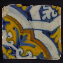 Decorative tile, diagonally over the tile white braid tape motif, corner pattern, rosette, wall tile tile sculpture ceramic