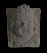 Head, child with double chin, gable wall stone ornament sculpture sculpture building component sandstone stone, sculpted Above