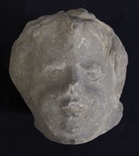 Children's head, sculpture sculpture sandstone stone, carved Raw minced child's head with slightly opened mouth