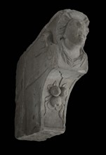 Console with female head and wings, console construction element sandstone stone, sculpted Console with female head at the front