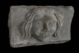 Console, male head with mustache, console building element sandstone stone, sculpted