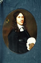 Oval portrait of mr Eeuwout Eeuwoutsz. Prince or Reynier Visch, portrait painting footage wood oil, Oval portrait of man