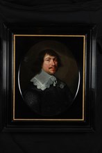 Portrait of mr. Christiaen Pietersz. Prince, portrait painting visual material wood oil, Oval portrait of man representing mr