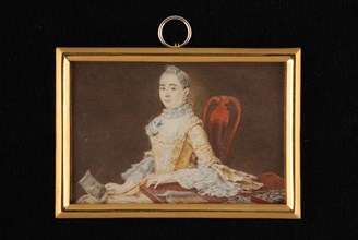Daniël Bruyninx, Portrait miniature of woman, portrait miniature painting footage watercolor paper carrier (size), Portrait