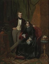 J. Hanpa?, Portrait of an unknown couple, sitting lady, gentleman standing diagonally behind her, group portrait portrait