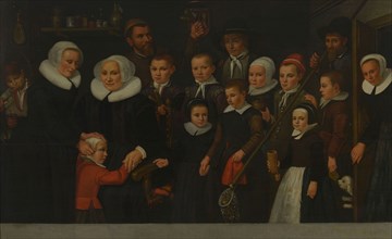 Pieter Hoeveafter:, Portrait of mothers, servants and children of the Leprooshuis in Rotterdam, group portrait portrait painting