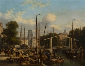 Andries Scheerboom, View of the Leuvehaven, seen to the north, Rotterdam, cityscape painting imagery linen oil painting wood