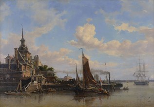 Willem Anthonie van Deventer, View of the Ooster Oudehoofdpoort, gate, Rotterdam, cityscape painting painting linen linen oil