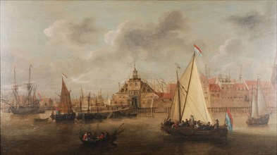 Hendrick Martensz Sorgh?, View of the Ooster Oudehoofdpoort from the Maas, Rotterdam, cityscape painting footage paint oil