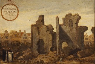 Cornelis Saftleven, Ruin of the Dominican or Predikheren Monastery burned in 1563 on the Hoogstraat, Rotterdam, cityscape