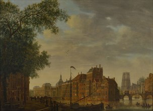 Pieter Jan van Liender, View of the Old Port, Rotterdam, cityscape painting visual material wood paint, Oil on panel Rotterdam