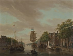 Gerrit Groenewegen, View of the Leuvehaven, Rotterdam, cityscape painting visual material wood paint oil paint 38,5, Oil