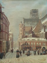 Franciscus Lodewijk van Gulik (Maastricht 1841 - Rotterdam 1899), View in the Laurensstraat, Rotterdam, cityscape painting
