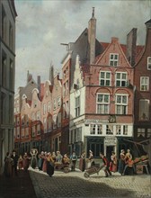 W.H. Siers (?), Grotemarkt with Thousand Vreezen house, Rotterdam, cityscape painting visual material oil painting wood 36.3 w
