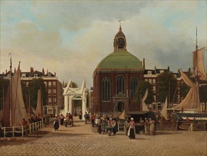 Franciscus Lodewijk van Gulik (Maastricht 1841 - Rotterdam 1899), The Wolf Corner with the Lutheran Church, Rotterdam, cityscape