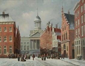 Franciscus Lodewijk van Gulik (Maastricht 1841 - Rotterdam 1899), View of the Gedempte Botersloot and the town hall