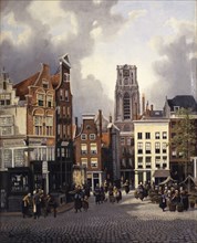 Franciscus Lodewijk van Gulik (Maastricht 1841 - Rotterdam 1899), The Grotemarkt on market day with the house In Duysent Vreesen