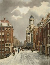 Franciscus Lodewijk van Gulik (Maastricht 1841 - Rotterdam 1899), View of the Kipstraat with the facade of the old town hall