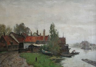 Willem Adrianus Fabri, Old Swan neck on the Rotte, Rotterdam, village view painting material linen oil painting wood 50,0 w 70,0