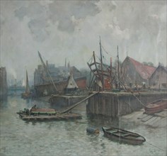 Willem Adrianus Fabri, View of the Zalmhaven, Rotterdam, cityscape painting material linen oil painting wood, Signature: Fabri