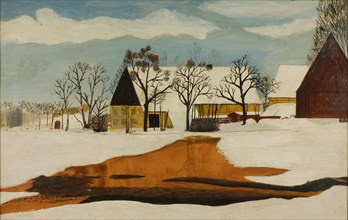 Abraham Samuel Smalt, Landscape in winter, in beige painted frame, landscape painting visual material oil paint cardboard