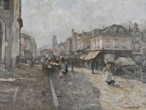 Adriaan de la Rivière, Market day at the Achterklooster, Rotterdam, cityscape painting art oil painting linen, Painting