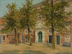 Jan Sirks, Courtyard of the Gereformeerd Burger Weeshuis in Rotterdam, painting visual material oil paint linen, Signature right