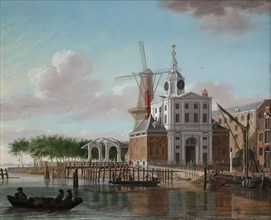 Nicolaes Muys, View of the Wester Nieuwehoofdpoort, cityscape painting artwork oil painting wood gold plaster, Painting