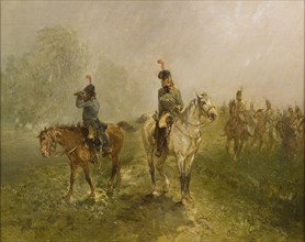 Charles Rochussen, Riders on reconnaissance, painting visual material wood oil, Landscape rectangular painting of some men