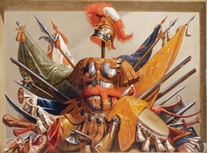 Elias van Nijmegen (Nijmegen 1667 - Rotterdam 1755), Trophy of weapons, painting visual material linen oil paint wood 123,5 w