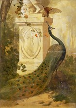 Willem Adrianus Fabri, Door (bottom part) with amorepicture and peacock on the front, without frame and frame, door painting