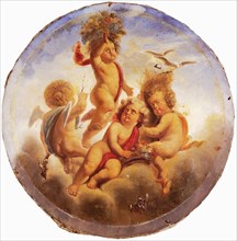 Wilhelmus Petrus van Geldorp, Allegory of the four seasons, painting wallpaper canvas linen wood oil paint, Four putti