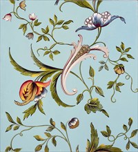 Wallpaper with floral motifs, painting wallpaper canvas linen oil paint wood, Rotterdam Turtle Garden Probably Turtle Garden 6