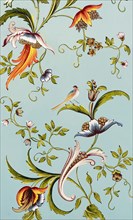 Wallpaper with floral motifs and bird, painting wallpaper painting linen paint oil painting wood, Rotterdam Turtle garden